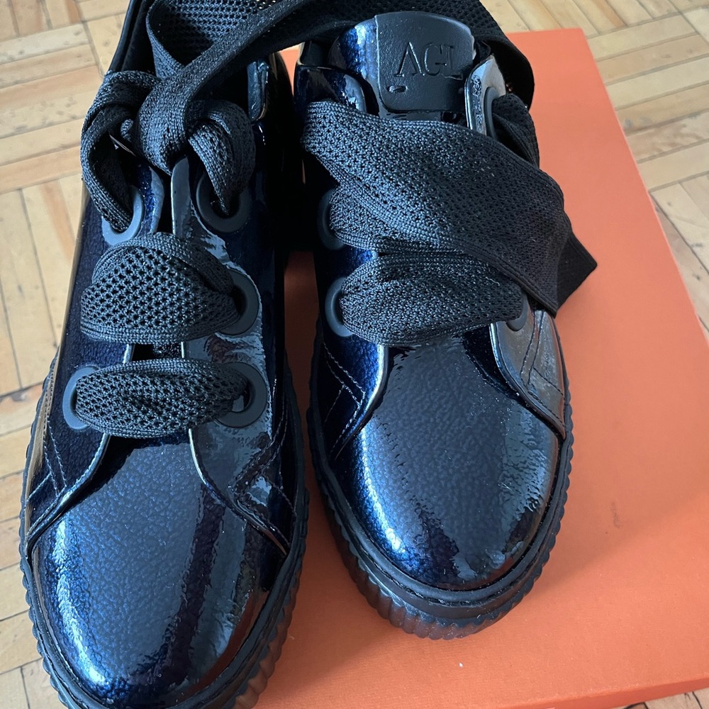 AGL Shiny Black Textured Sneakers